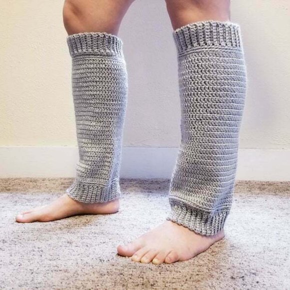 Handmade Crochet Silver Super Soft Adult Leg Warmers for Fashion or Fitness - Picture 3 of 6
